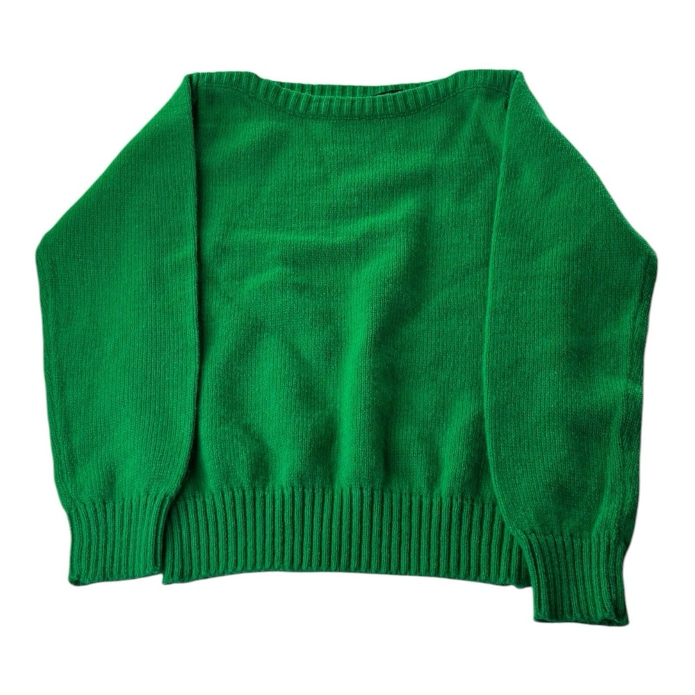 J F Adams Women's Medium Green Boat Neck Knit Pullover Sweater Acrylic